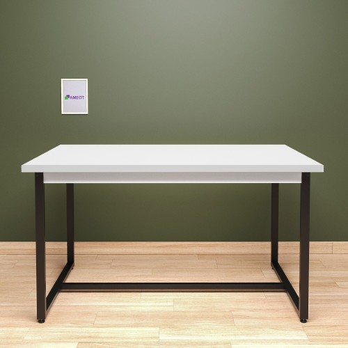 Стол на металлокаркасе с цельной столешницей Саргат 1W белый/черный ш140/г90