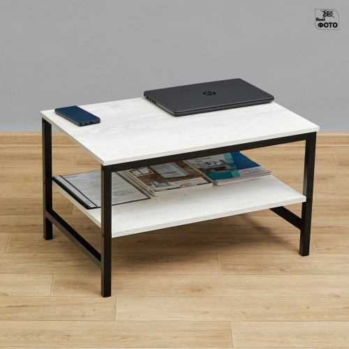 Журнальный стол на металлокаркасе Лимнак 2С ш75/г52/в45 сосна битон белый/черный
