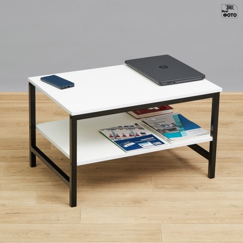 Журнальный стол на металлокаркасе Лимнак 2W ш75/г52/в45 белый/черный